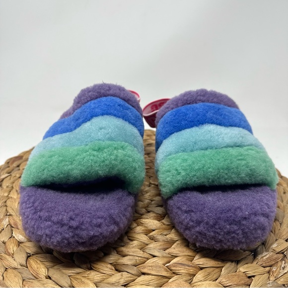 Ugg Womens Yeah Slides Purple Green Fluff Slingback Sandals Slippers Size 7 - Picture 5 of 8